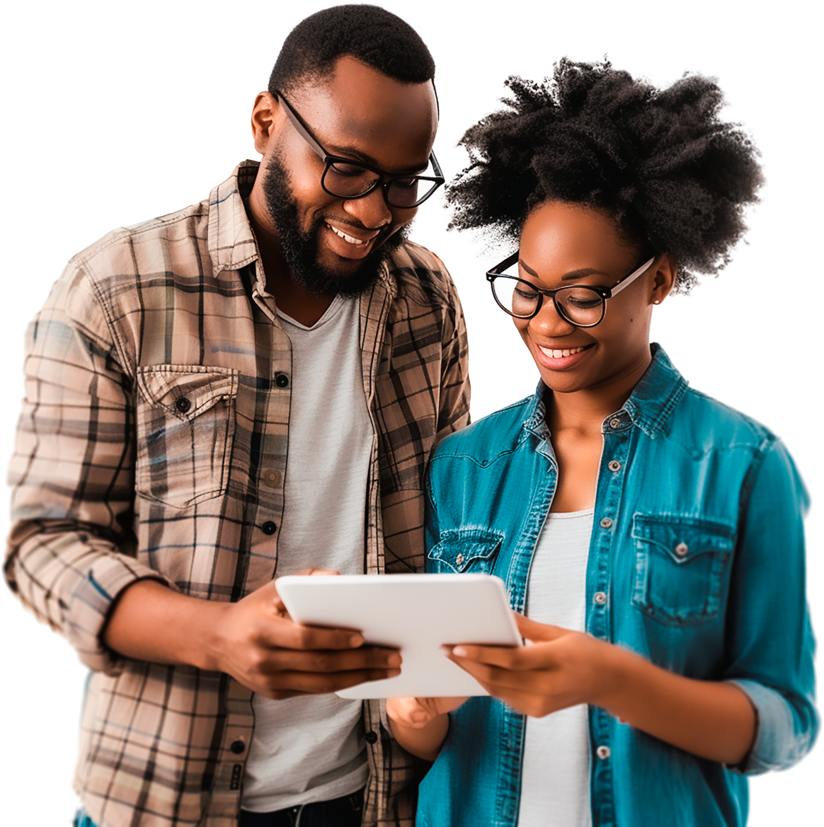 Homem e mulher acessando o sistema em um tablet.